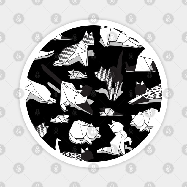 Origami kitten friends // black background black and white paper cats Magnet by SelmaCardoso